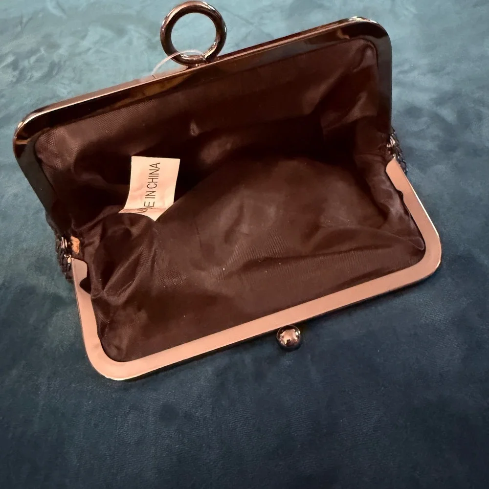 Mesh‎ Evening Bag Black Metal Kiss Lock Clutch Party Purse Handbag